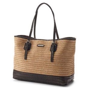 DANA BUCHMAN SAMMY CROCODILE STRAW TOTE.